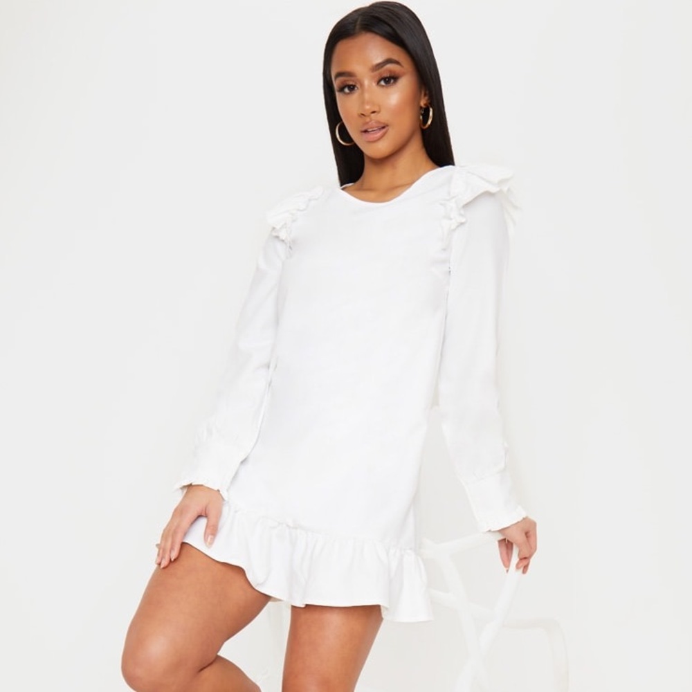 Pretty Little Thing Petite White Frill Hem Dress